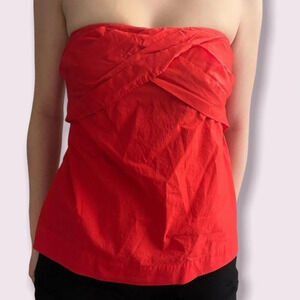 J. CREW Tube Top Strapless Cross Front Fiery Sunset Red Plus Size 14 NWT